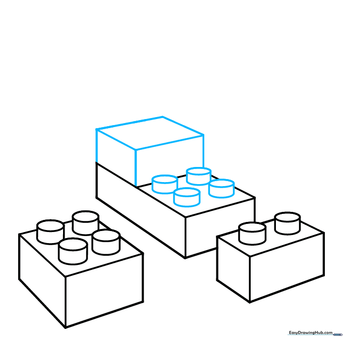Adding cylindrical studs to the second stacked Lego brick.