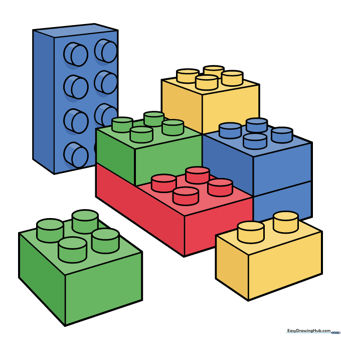 Finished, colorful Lego brick drawing with shading.