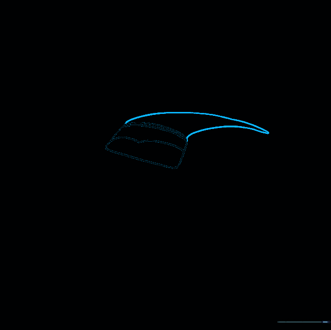 Curved lines extending from the windshield to create the roof profile of the racecar.