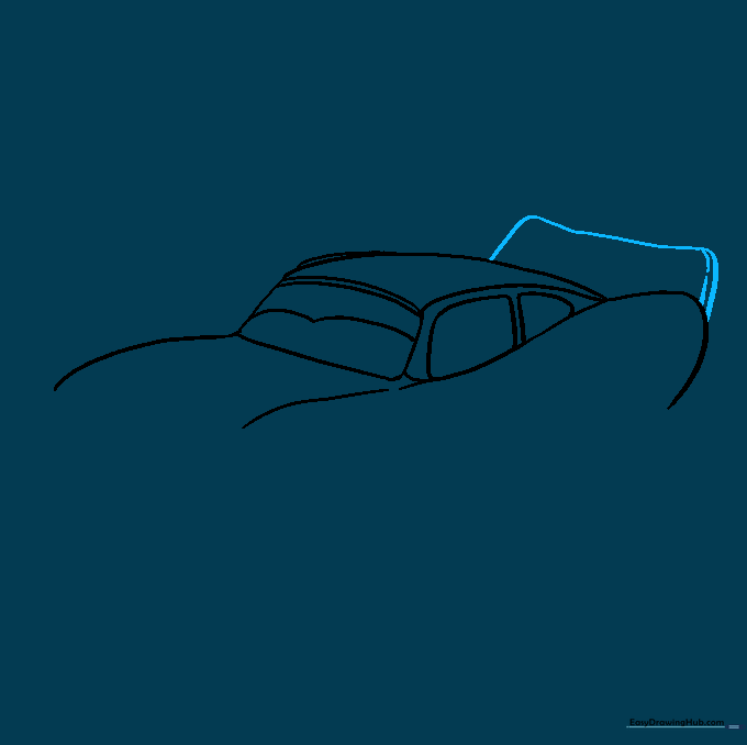 Drawing the rear spoiler on the back of the car body.