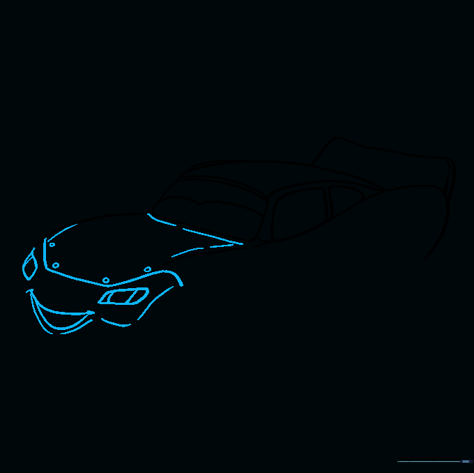 Adding the front bumper, headlights, and the smiling mouth to the car's face.