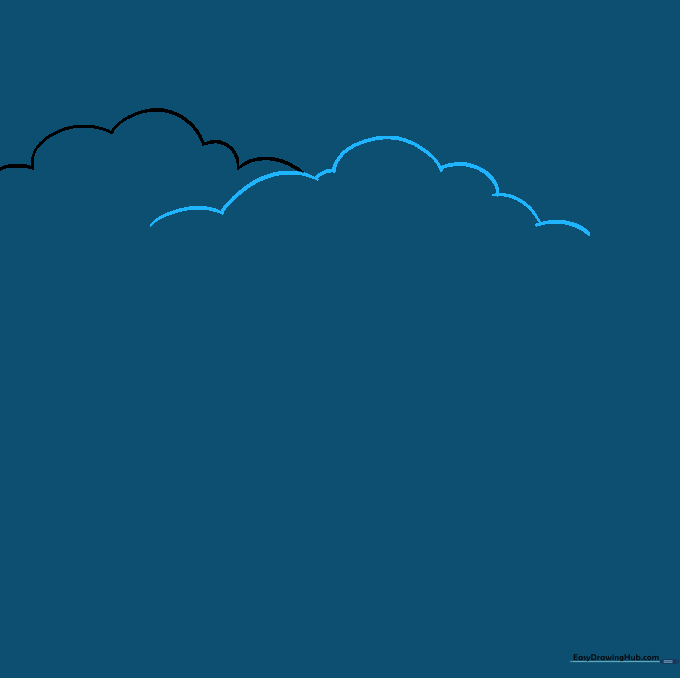Drawing showing two overlapping cloud segments created with connected curved lines.