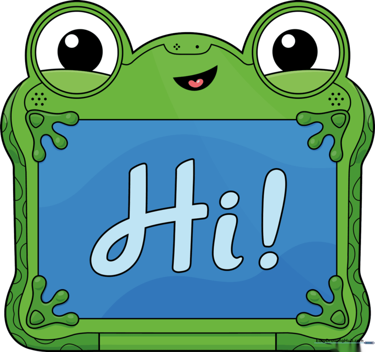 Colorful, finished drawing of Lilypad from Toy Story, displayed as a friendly, smiling tablet character.