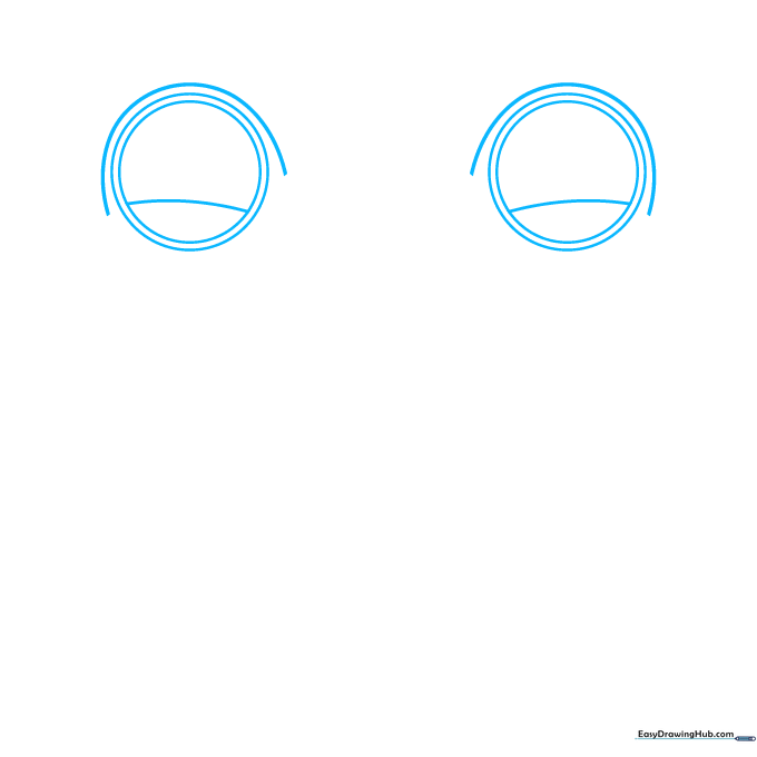 Close-up of two large circular eyes for a Lilypad drawing, showing inner pupils and upper eyelid curves.