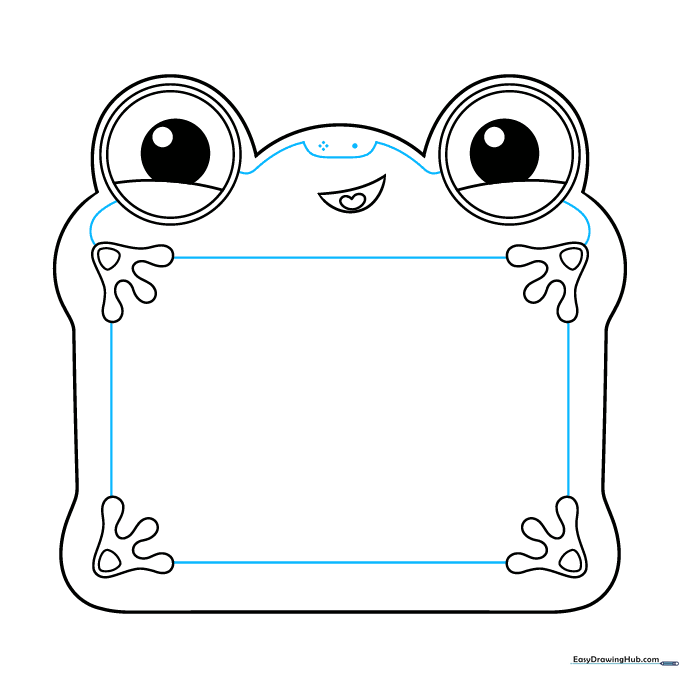 Outlining the rectangular screen area and adding small facial detail dots.