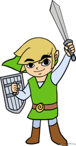 A finished, colored illustration of Link from The Legend of Zelda, ready for coloring.