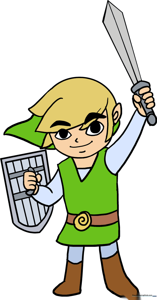 A finished, colored illustration of Link from The Legend of Zelda, ready for coloring.