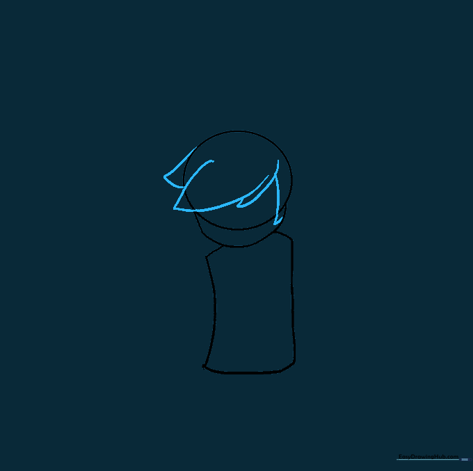 Spiky, overlapping hair locks drawn on top of the head circle.