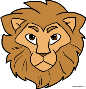 A vibrant, finished drawing of a lion head, showcasing the final result of the tutorial.