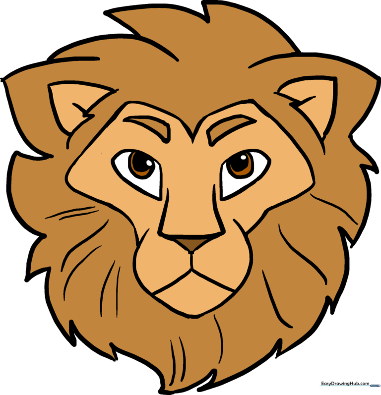 A vibrant, finished drawing of a lion head, showcasing the final result of the tutorial.