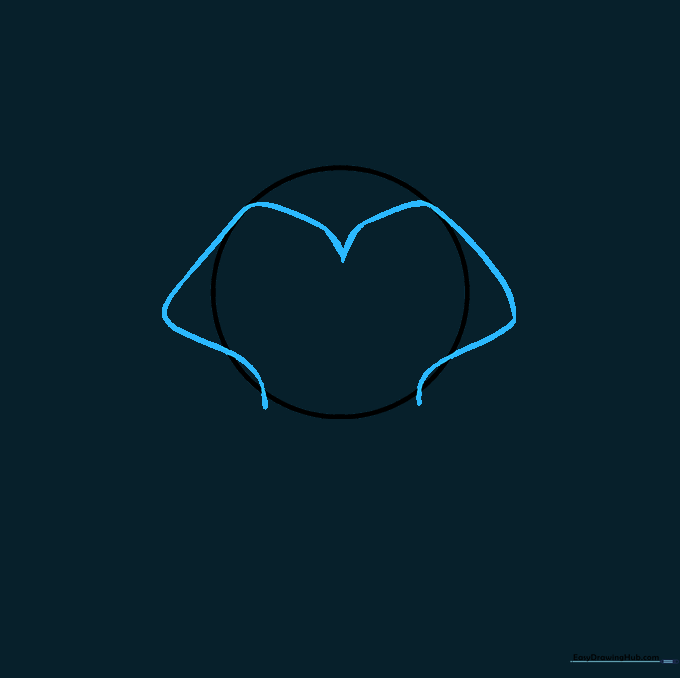Adding curved cheek lines to the bottom of the circle to define the lion's face shape.