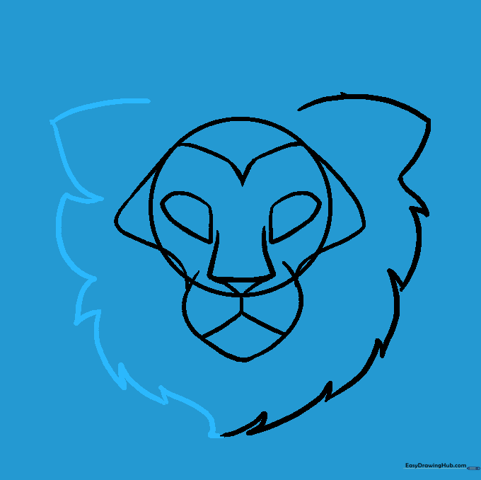 Adding more layers of jagged fur lines to build the lion's mane.