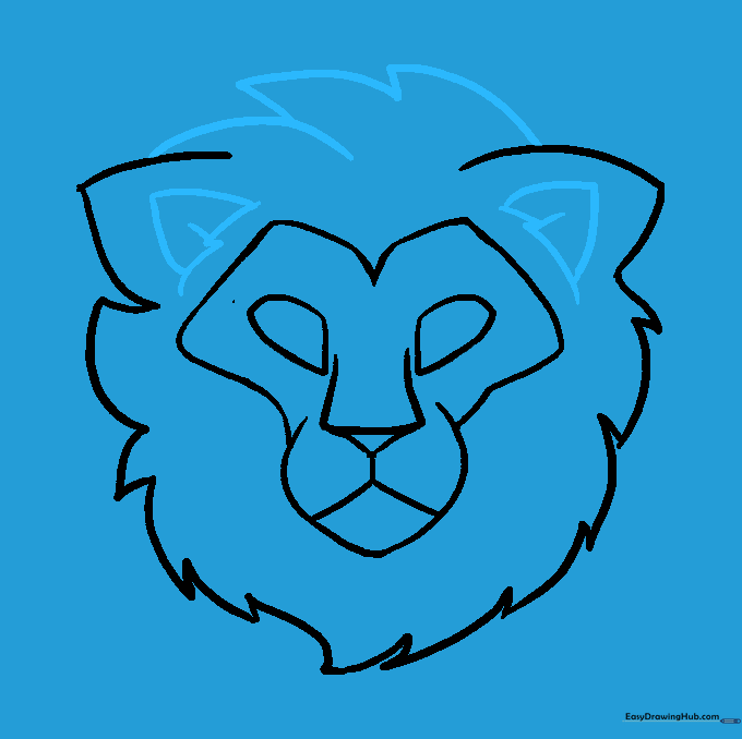 Drawing the lion's ears with furry textures and inner ear details.