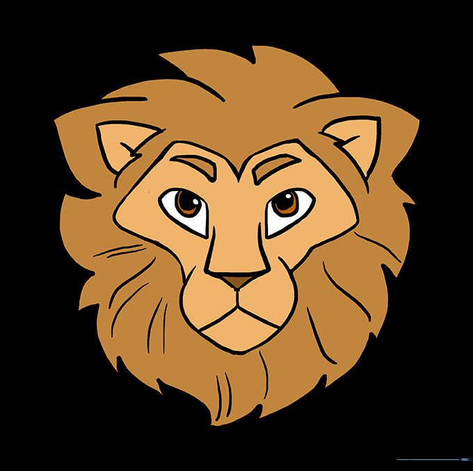 A fully colored, friendly cartoon lion head illustration.