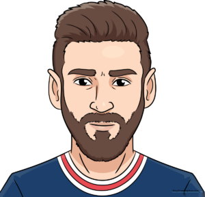 A completed, colorful portrait of Lionel Messi in his soccer jersey.