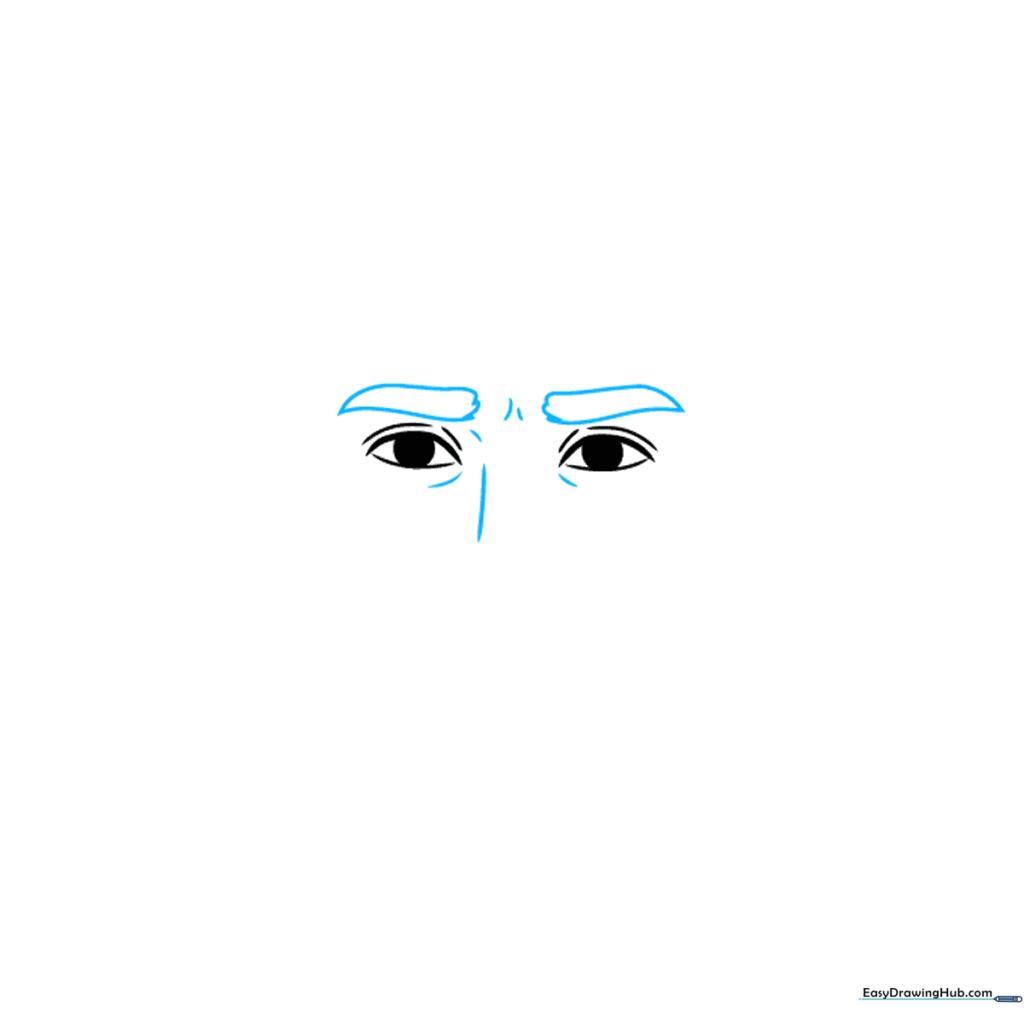Drawing the eyebrows and nose bridge for a Lionel Messi portrait.