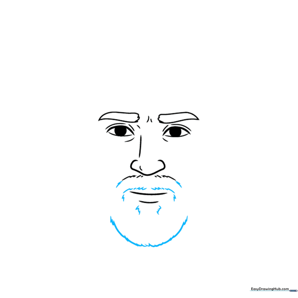 Adding texture to the beard and mustache with U-shaped lines.