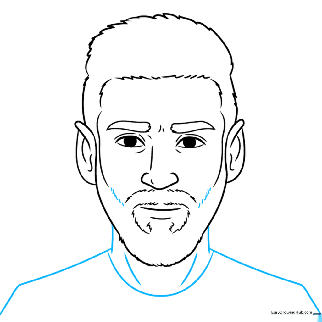 Drawing the neck, shoulders, and jersey neckline.