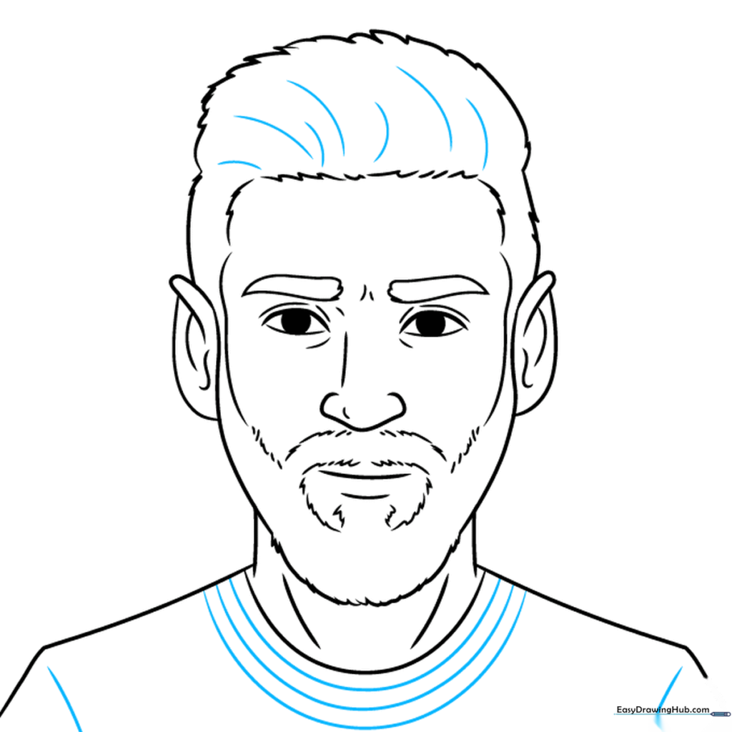 Adding final details to the hair and shirt for a complete sketch.