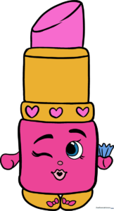 A vibrant, finished drawing of Lippy Lips from Shopkins, showcasing the final colored result.