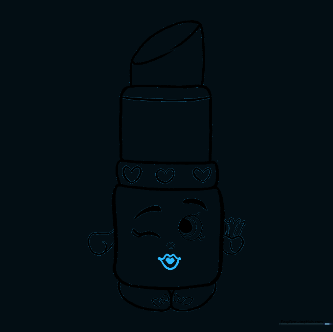 The completed mouth area with a shaded heart to define the puckering expression.