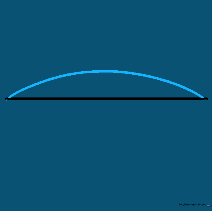 A curved line forming the top half of the lips above the horizontal guide.