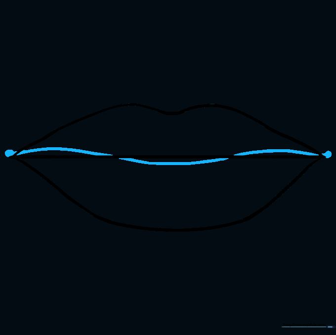 A wavy line connecting the corners of the mouth to define the lip closure.