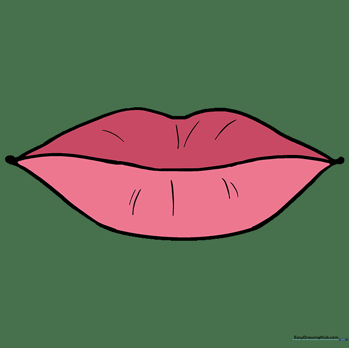 The finished lips drawing filled in with vibrant pink and red colors.