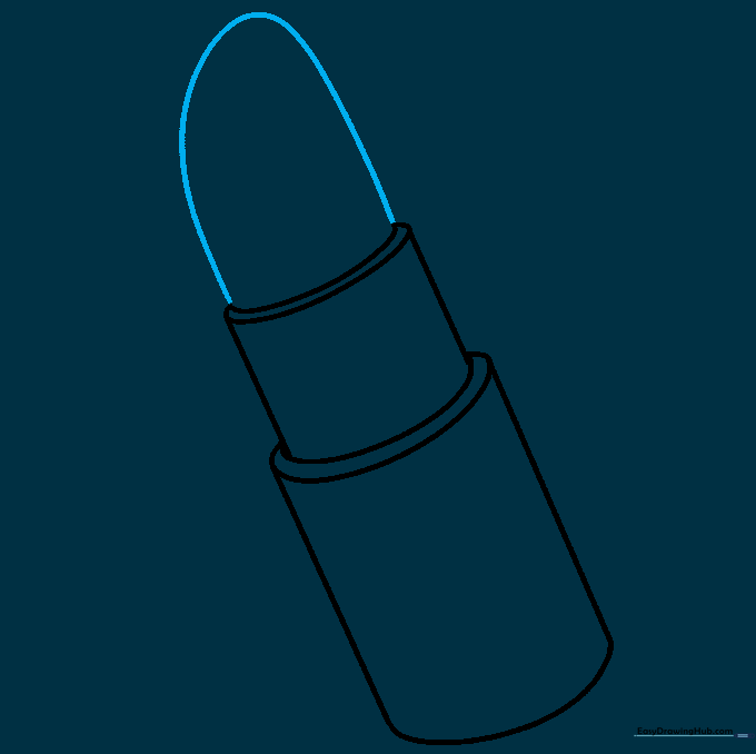 Drawing the angled stick of lipstick extending from the tube.