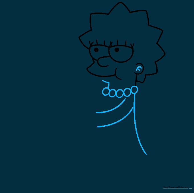 Line drawing of Lisa Simpson's neck with a pearl necklace and the start of her torso and arm.