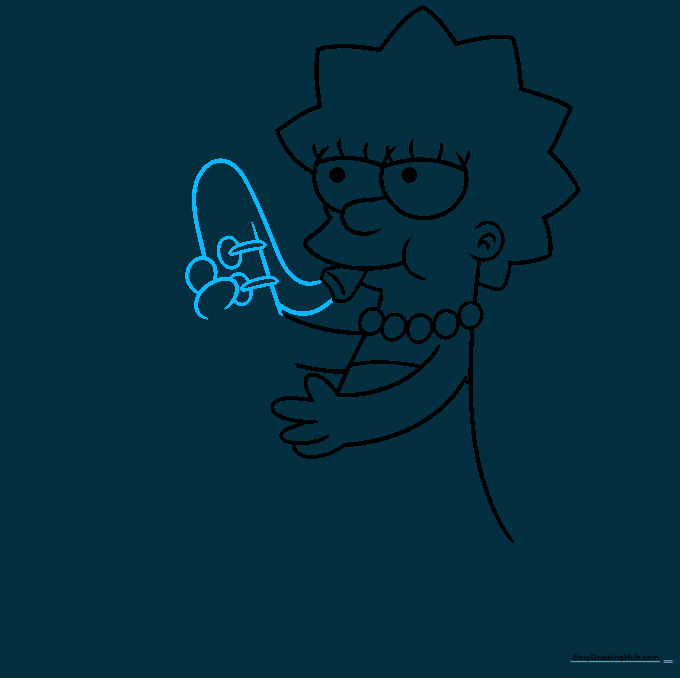 Drawing showing the upper body of the saxophone with keys added to the instrument.