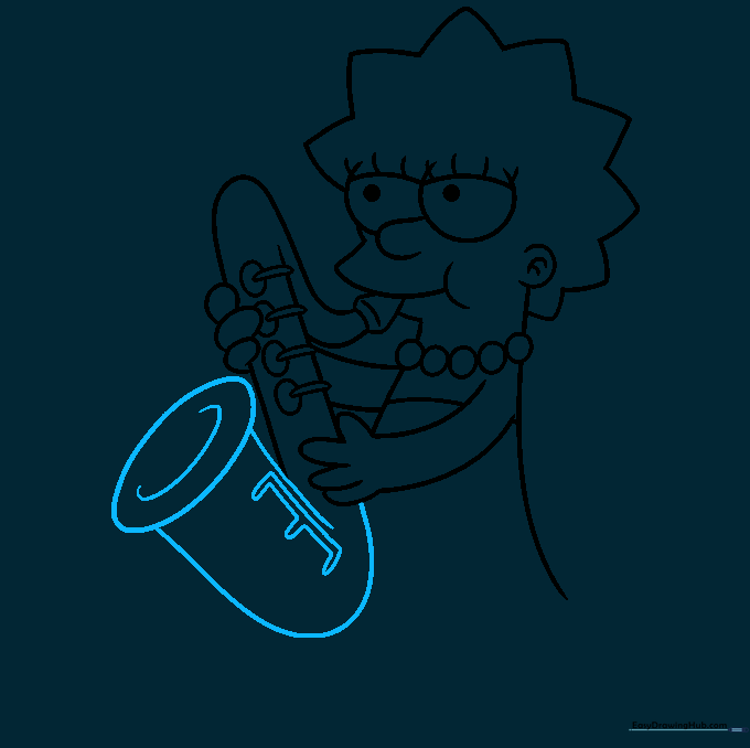 Drawing of the saxophone bell with detailed E-shaped markings and internal curves.