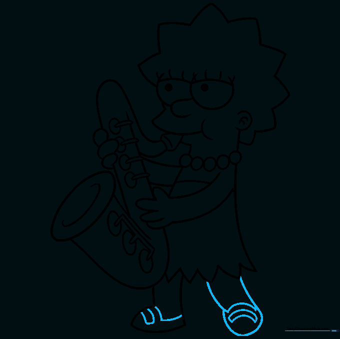 Final line art of Lisa Simpson showing her full body, including legs and shoes.