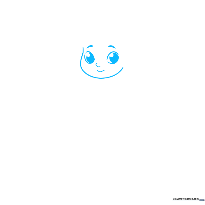 Sketching the oval face shape and facial features for Little Red Riding Hood.