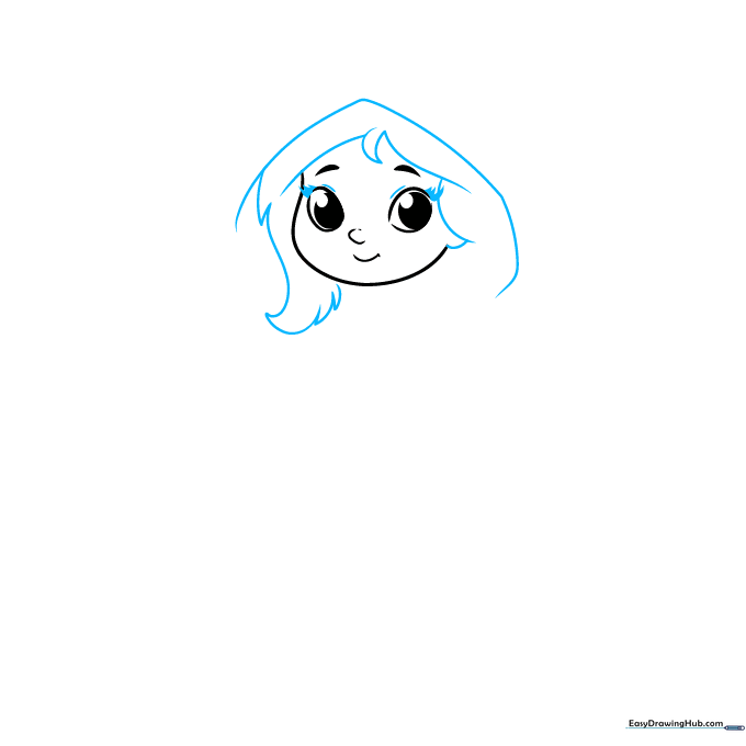 Adding eyelashes and jagged hair lines around the face.