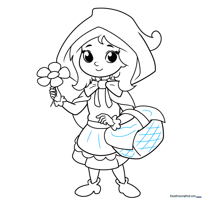 Adding texture to the dress and cross-hatching to the basket.