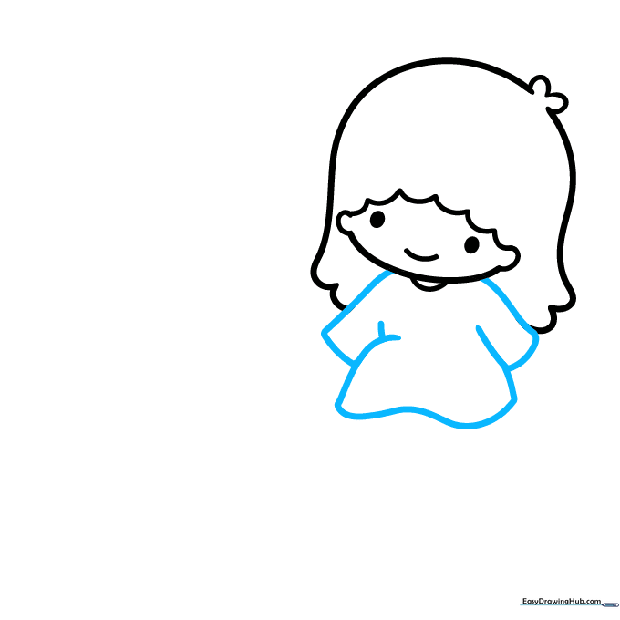 Adding the gown shape to the character using soft, overlapping curved lines.
