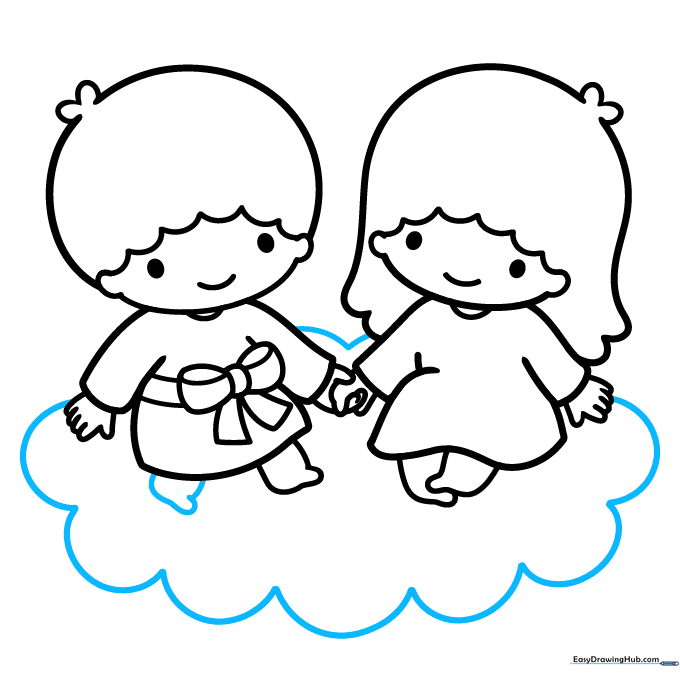 Completing the drawing by adding a cloud base for the characters to sit on.
