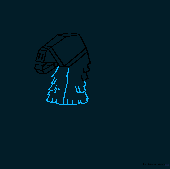Sketching the blocky, textured neck of the Llama.