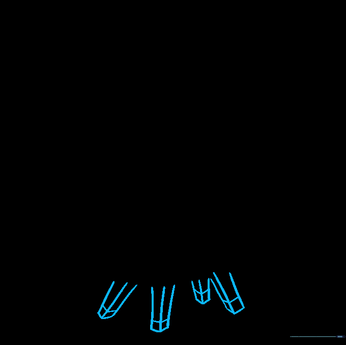 Drawing the Llama's legs and hooves with parallel lines.
