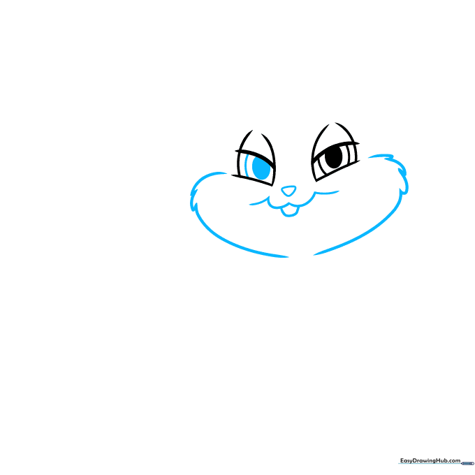 Lola Bunny's face taking shape with a nose, mouth, teeth, and furry cheek outlines.