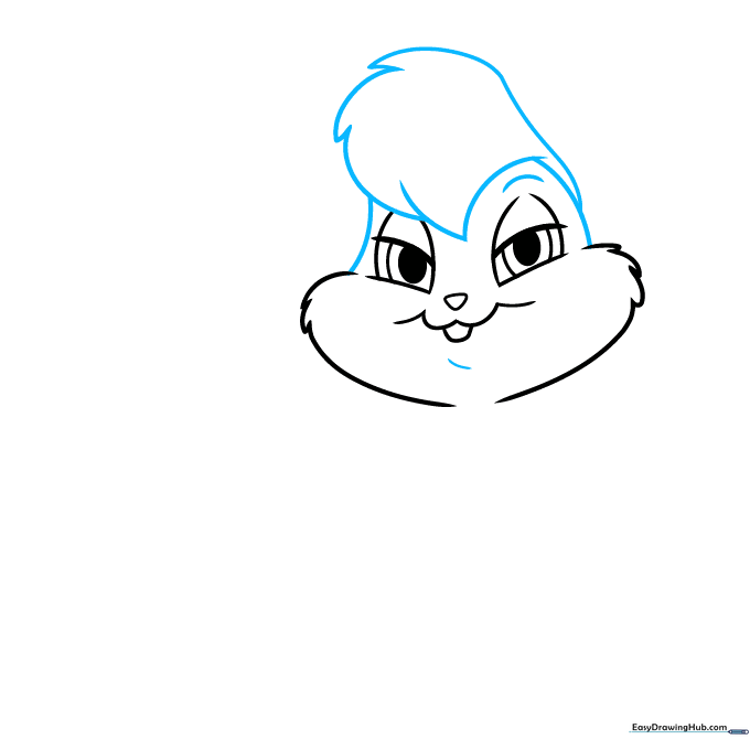 The head outline of Lola Bunny showing hair, eyebrows, and chin detail.