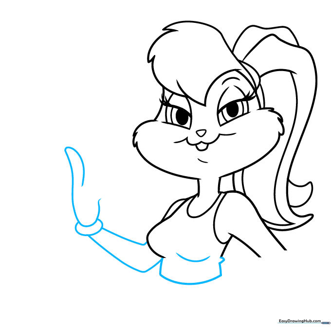 Lola Bunny's arm and hand structure being drawn.