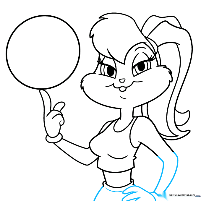 Lola Bunny's second arm and pants waistband added to the drawing.
