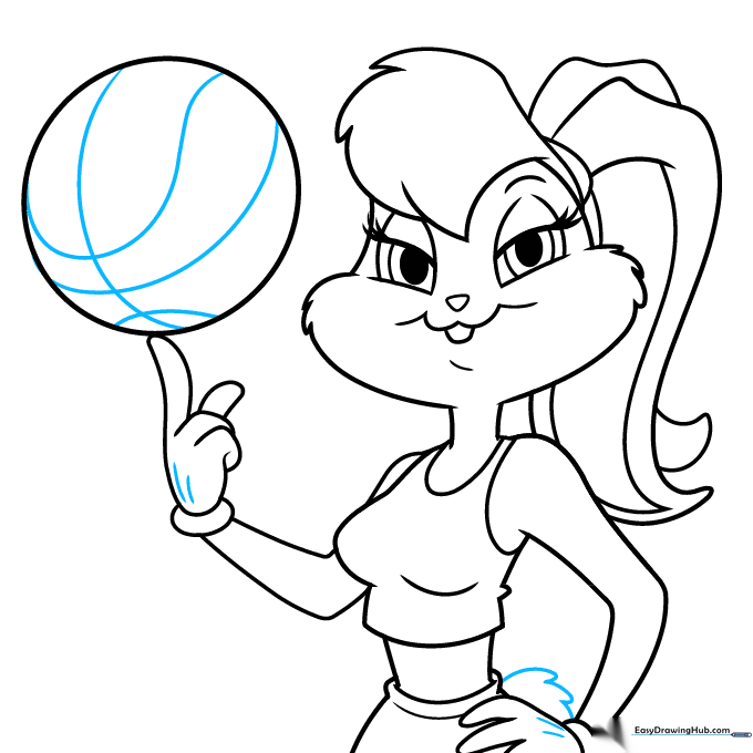 Lola Bunny drawing with final details on gloves, basketball, and tail.