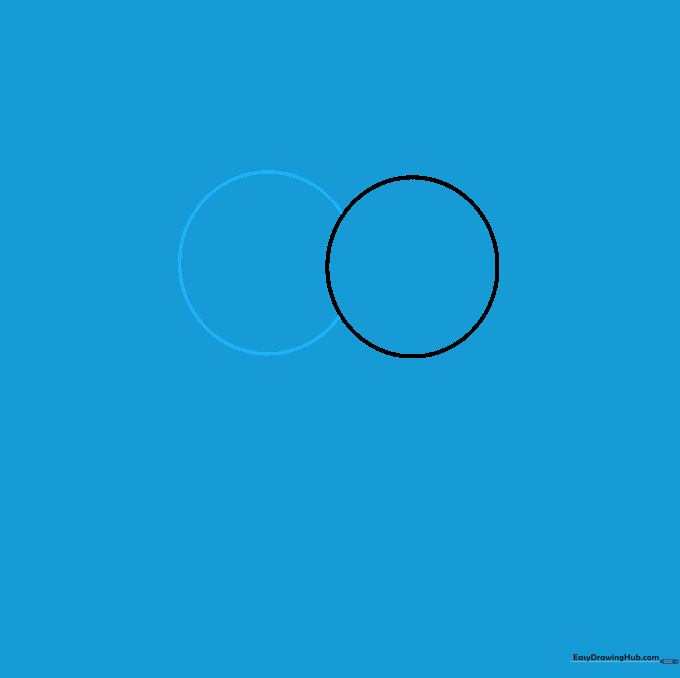 Two overlapping circles drawn in pencil to form the heads of two birds.