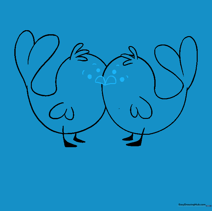 Detailed faces with beaks, eyes, and eyebrows added to the birds.