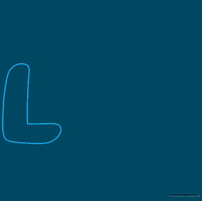 Pencil sketch of the letter L with a thick bubble outline.