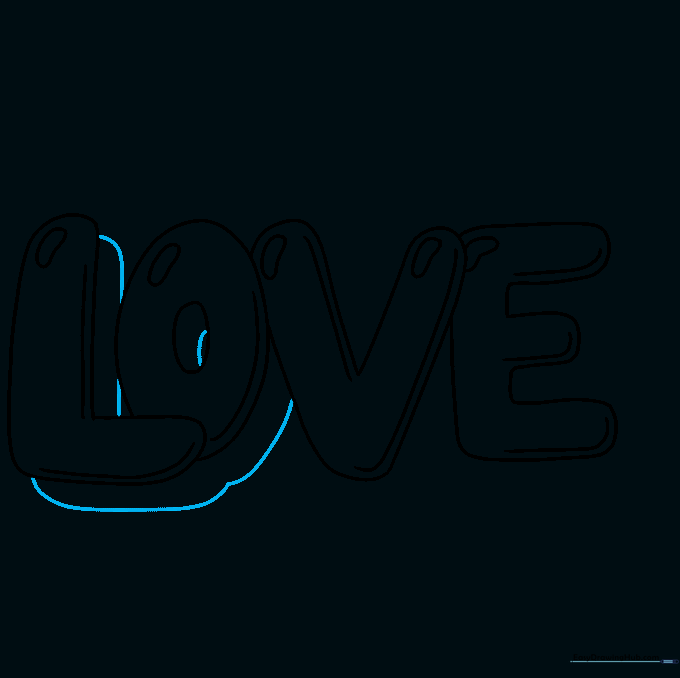 Outlining the letters L and O with a dark marker.