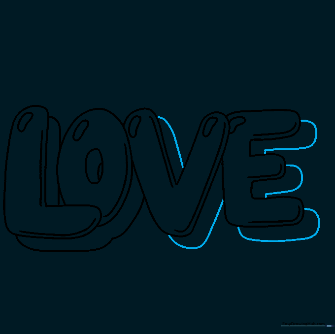 Outlining the letters V and E with a dark marker.